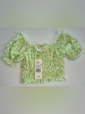 🌸 NWT Peek Kids 2T Floral Smocked Puff Sleeve Lini Blouse 🌿